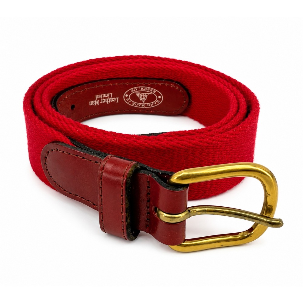 Leather Man Limited Men's Handmade Red Woven Cotton Leather Belt Size 38